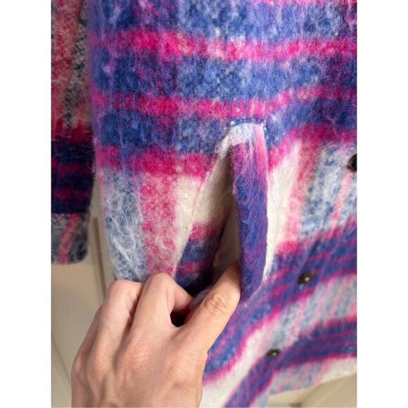 Prime Time Blue Multi Plaid Brushed Long Shacket Blank NYC - Picture 7 of 11